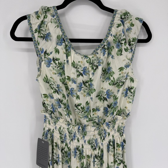 Max Studio Dress Womens Small‎ Blue Floral Smocked Waist Ruffle Hem Boho Midi - Picture 7 of 12